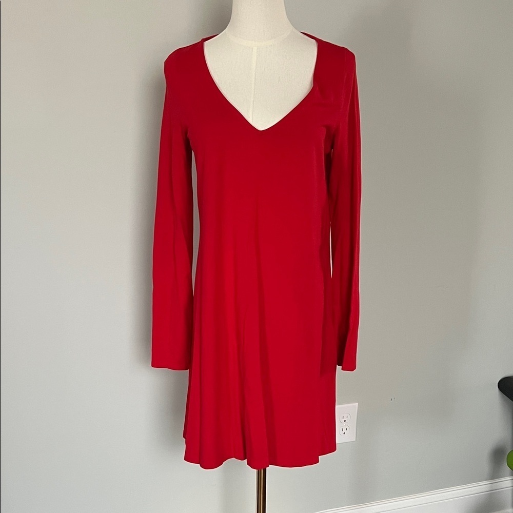 Express Red Long Sleeve V-Neck Dress